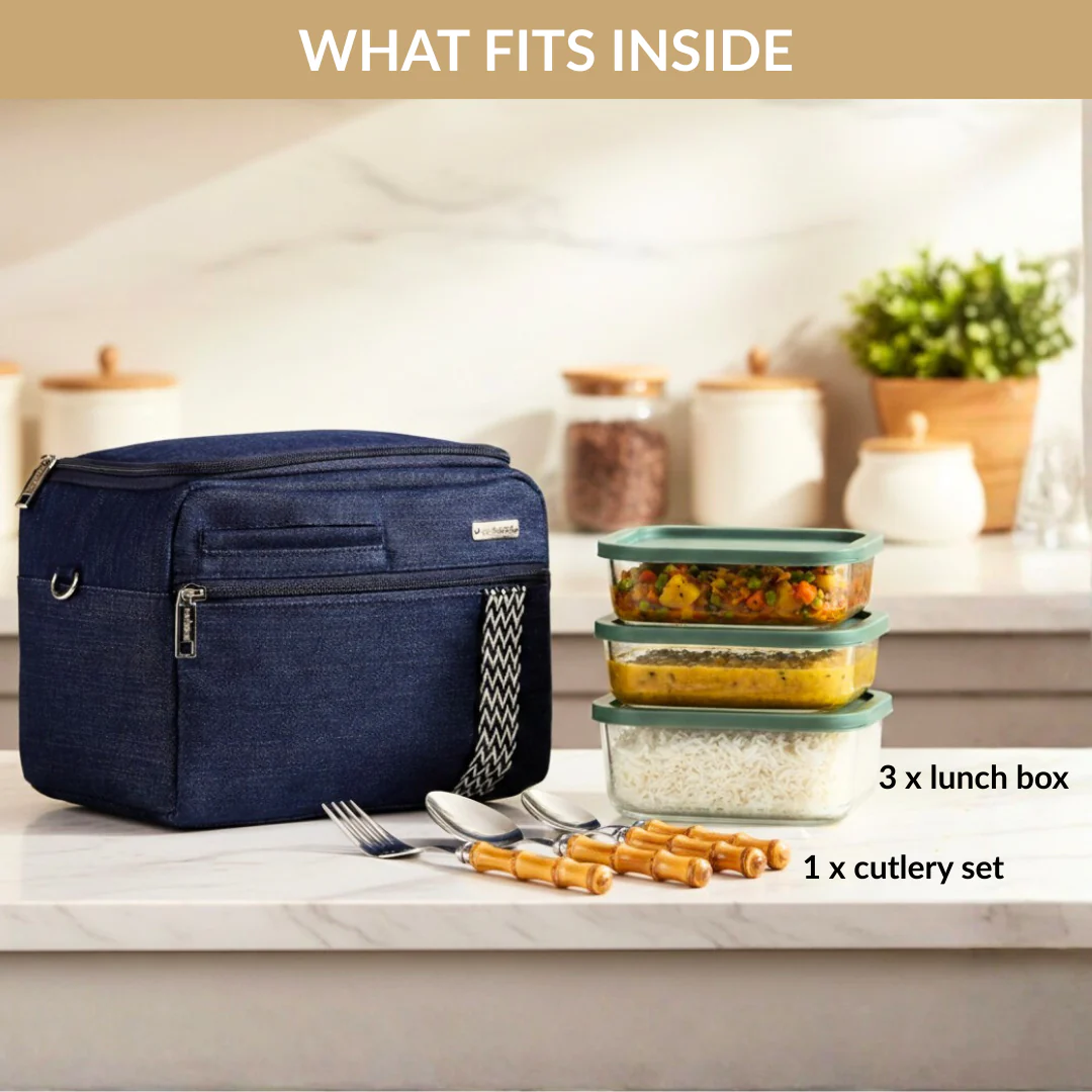Denim Office Lunch Bag With Shoulder Strap - Image 7