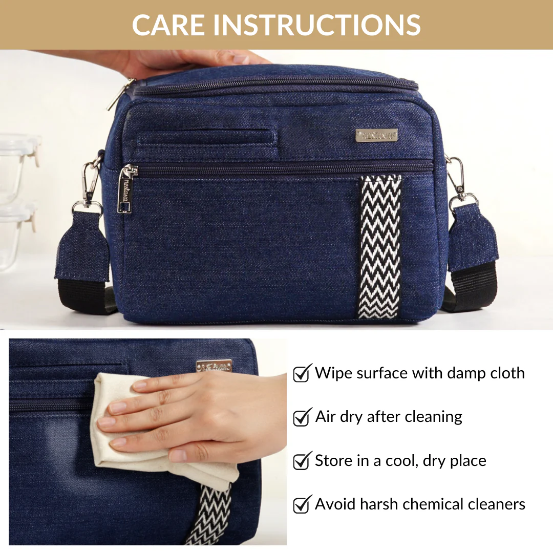 Denim Office Lunch Bag With Shoulder Strap - Image 8
