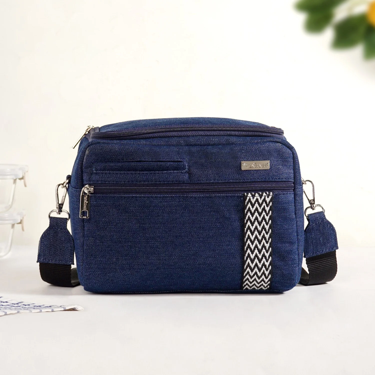 Denim Office Lunch Bag With Shoulder Strap - Image 9