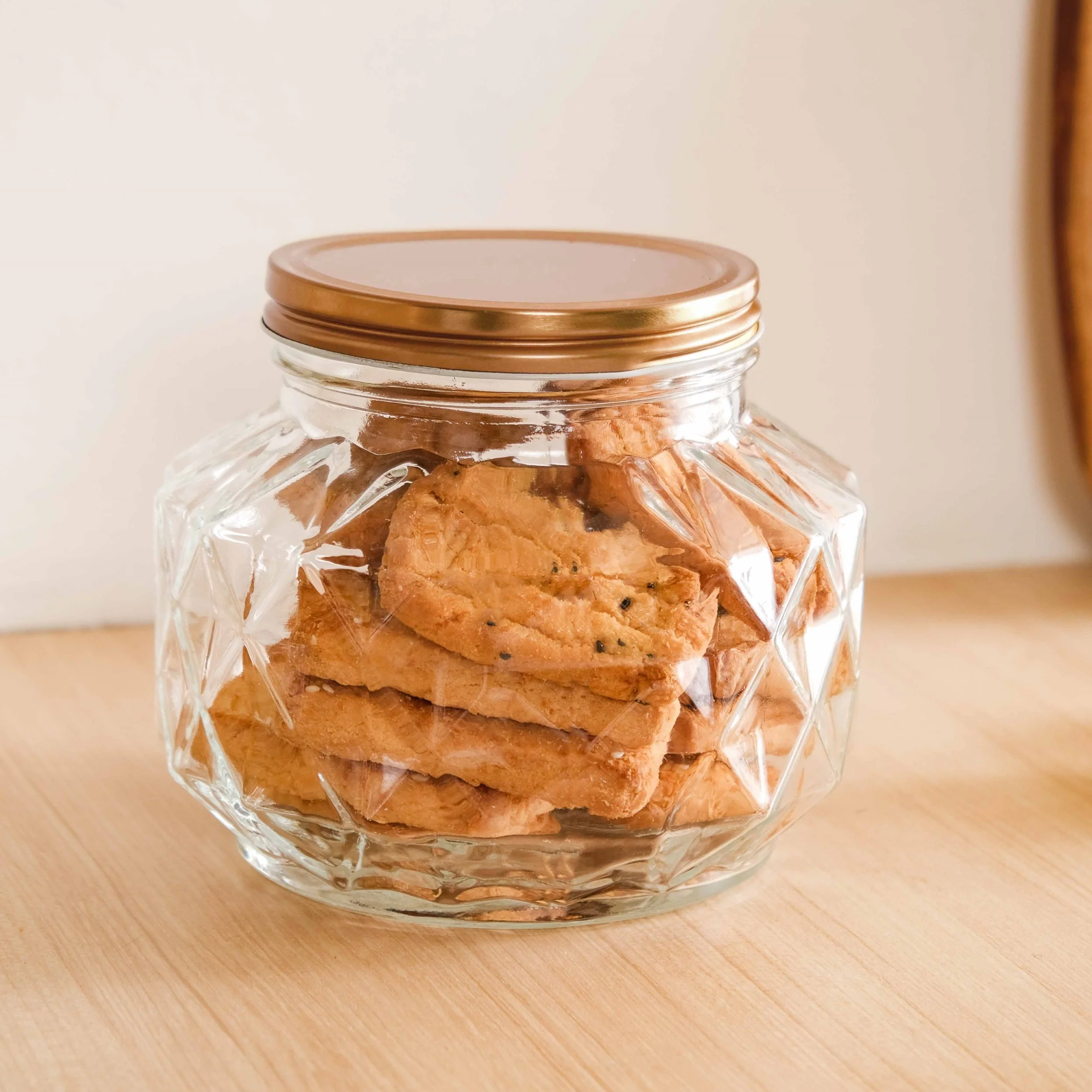 Diamond Airtight Glass Kitchen Jar Set Of 2 For Cookies Snacks 1800ml - Image 9