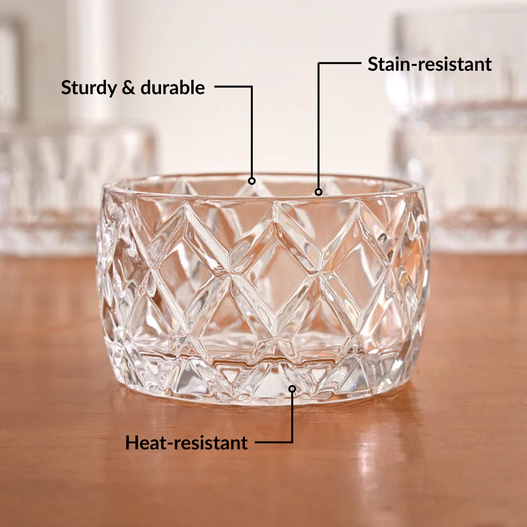 Diamond Cut Glass Bowl Set Of 6 160ml - Image 3