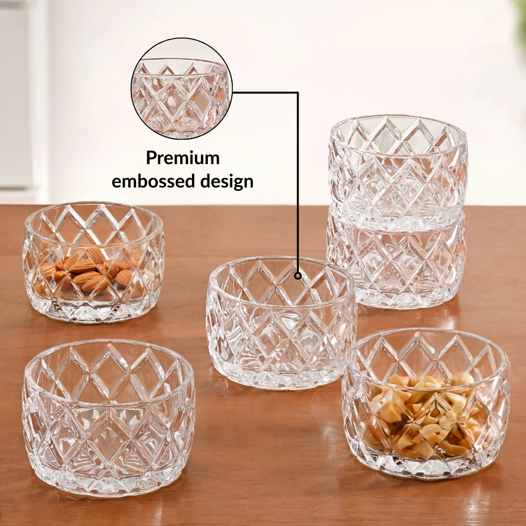 Diamond Cut Glass Bowl Set Of 6 160ml - Image 4