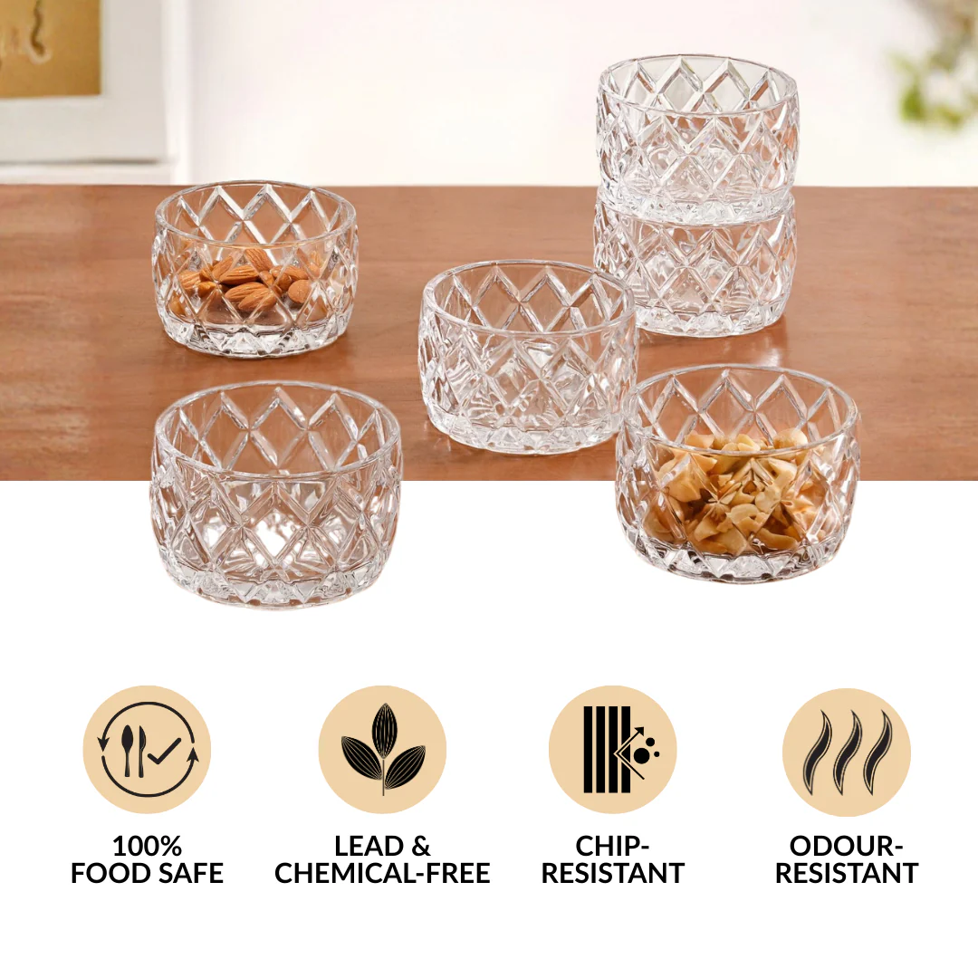 Diamond Cut Glass Bowl Set Of 6 160ml - Image 5