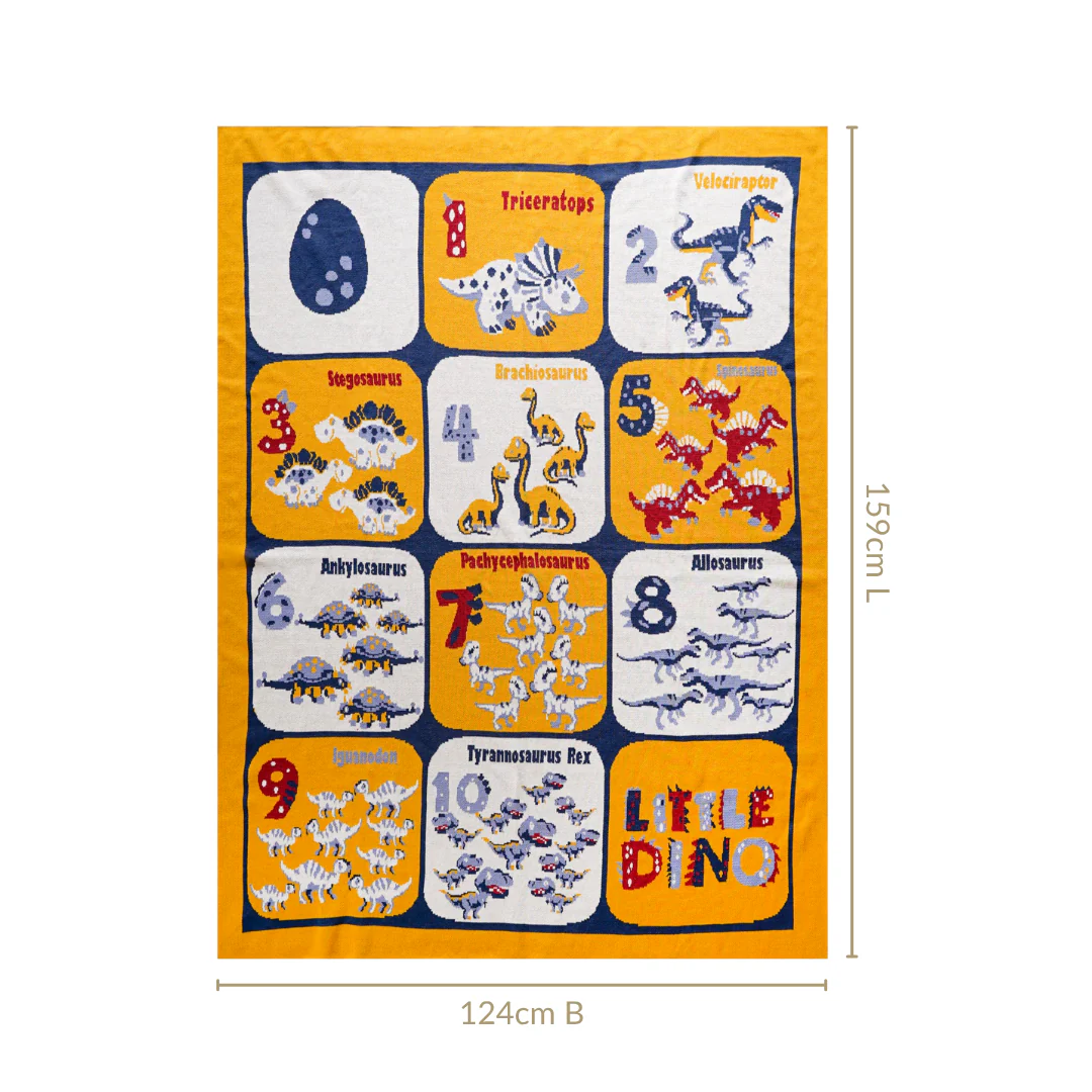 Dinosaur One To Ten Counting Knitted Kids Cotton Throw Blanket 159x124cm - Image 3