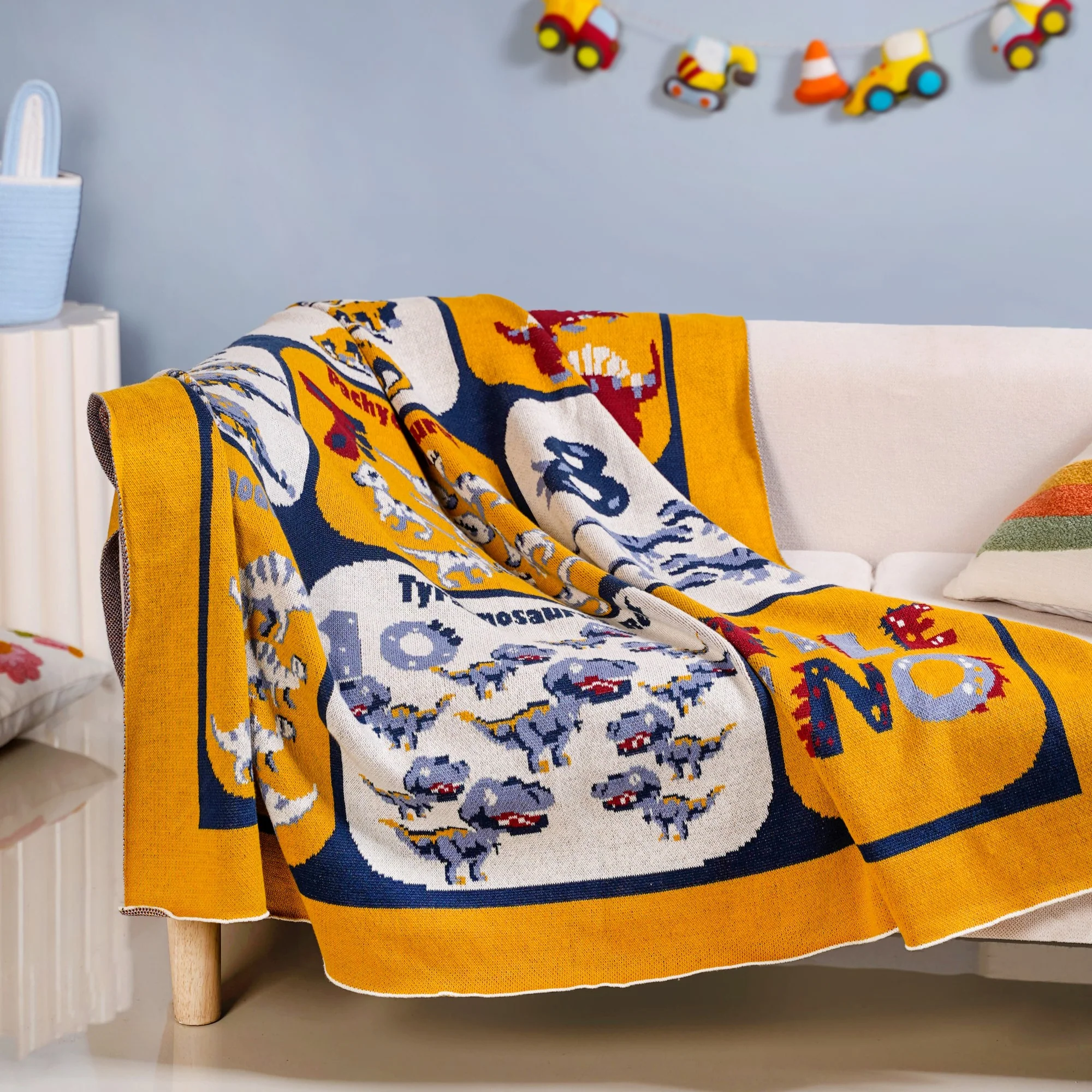Dinosaur One To Ten Counting Knitted Kids Cotton Throw Blanket 159x124cm - Image 7