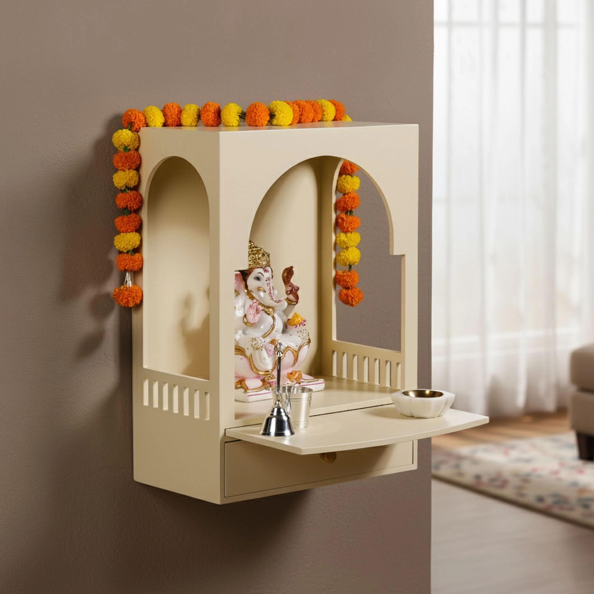 Divine Minimalist Wall Mount Mandir For Home And Office Medium 30x17x42cm - Image 4
