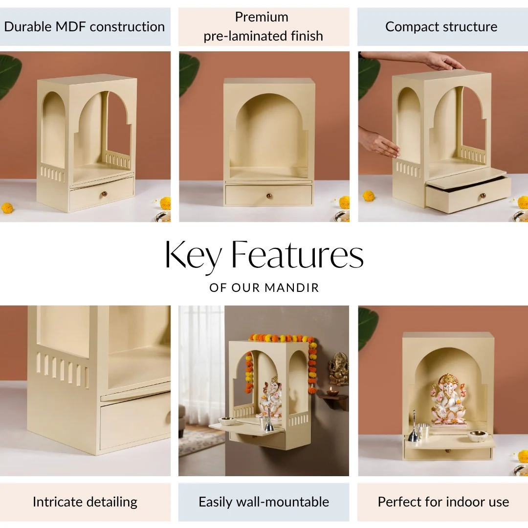 Divine Minimalist Wall Mount Mandir For Home And Office Medium 30x17x42cm - Image 6