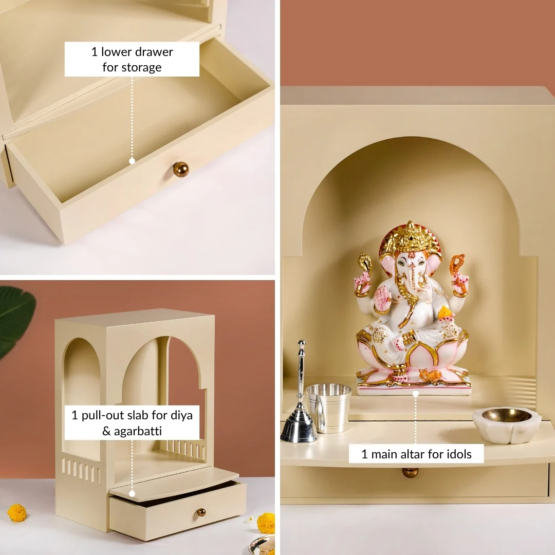 Divine Minimalist Wall Mount Mandir For Home And Office Medium 30x17x42cm - Image 7