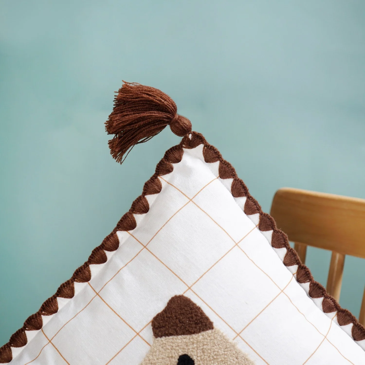 Dog Embroidered Cotton Cushion Cover With Tassels 42x42cm - Image 6