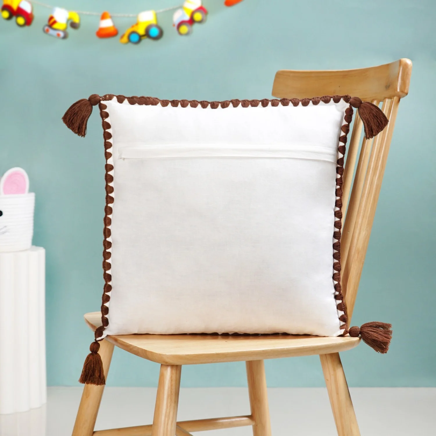 Dog Embroidered Cotton Cushion Cover With Tassels 42x42cm - Image 8