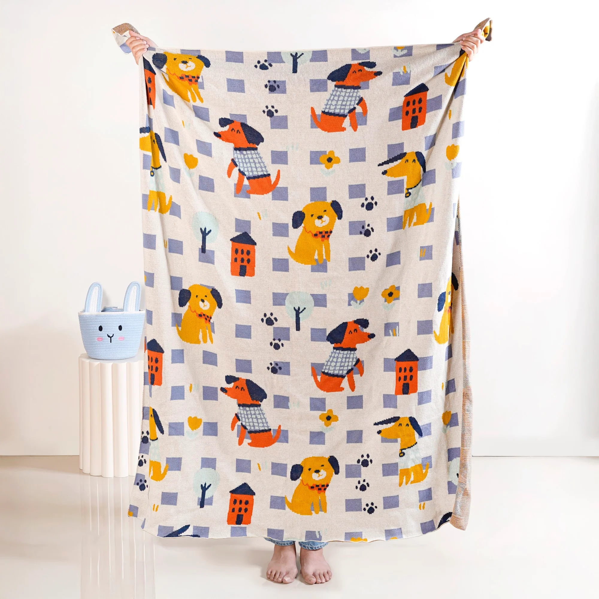 Dog Park Knitted Cotton Throw Blanket For Kids 155x132cm - Image 2