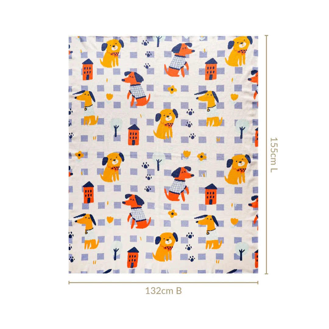 Dog Park Knitted Cotton Throw Blanket For Kids 155x132cm - Image 3