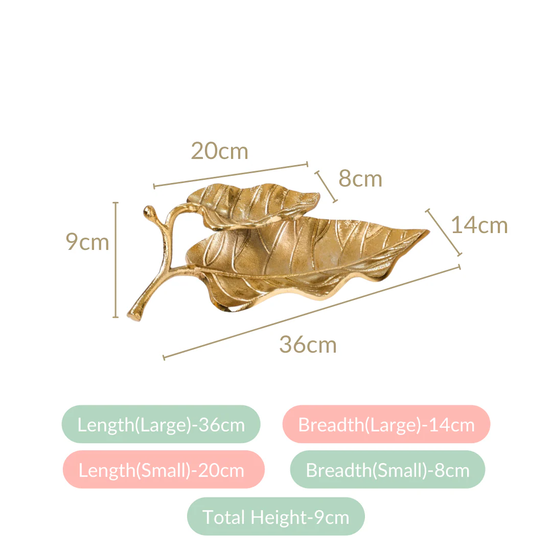 Double Layer Mango Leaf Metal Tray Gold - Image 6