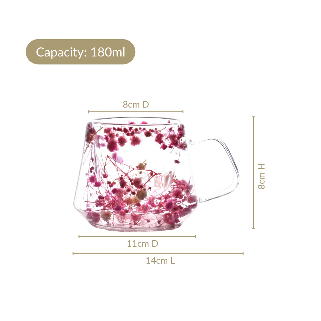 Double Walled Pink Flowers Coffee Mug Set Of 2 180ml - Image 3