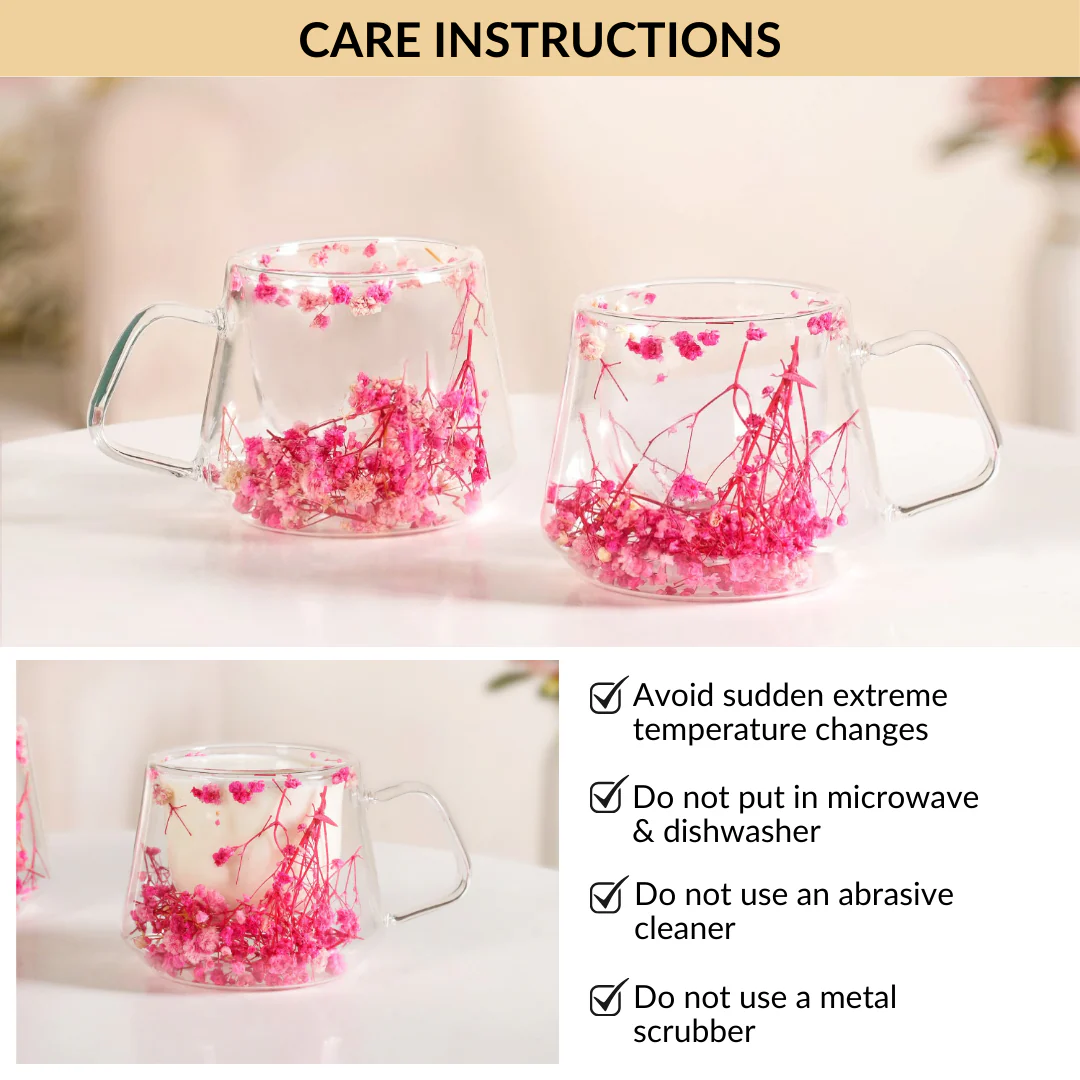 Double Walled Pink Flowers Coffee Mug Set Of 2 180ml - Image 7