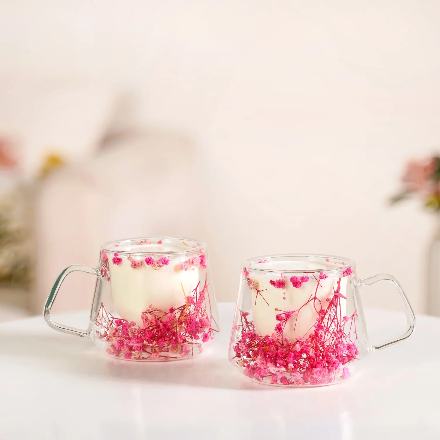 Double Walled Pink Flowers Coffee Mug Set Of 2 180ml - Image 8