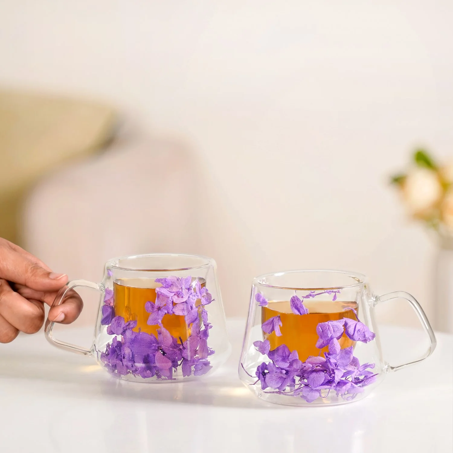 Double Walled Real Flower Coffee Mug Set Of 2 180ml - Image 3