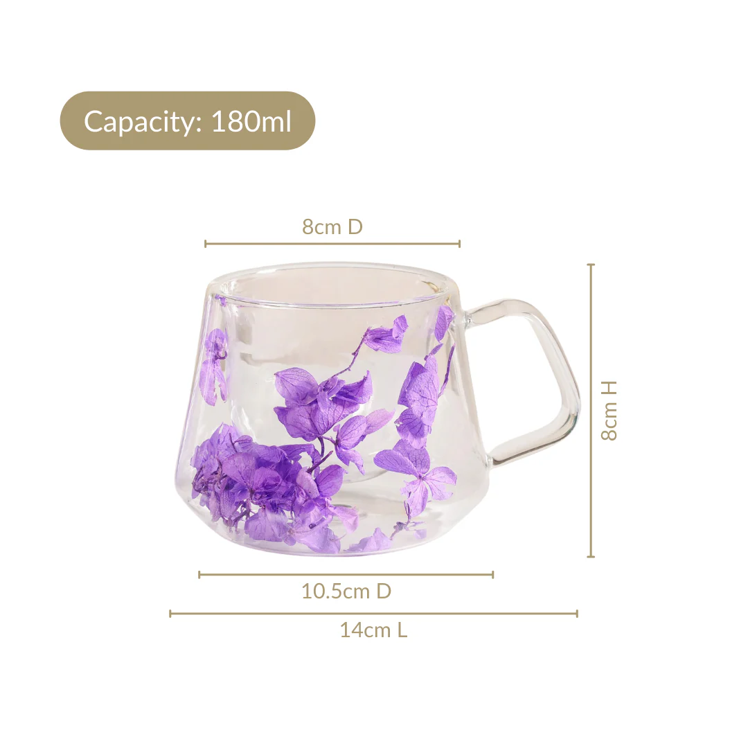 Double Walled Real Flower Coffee Mug Set Of 2 180ml - Image 4