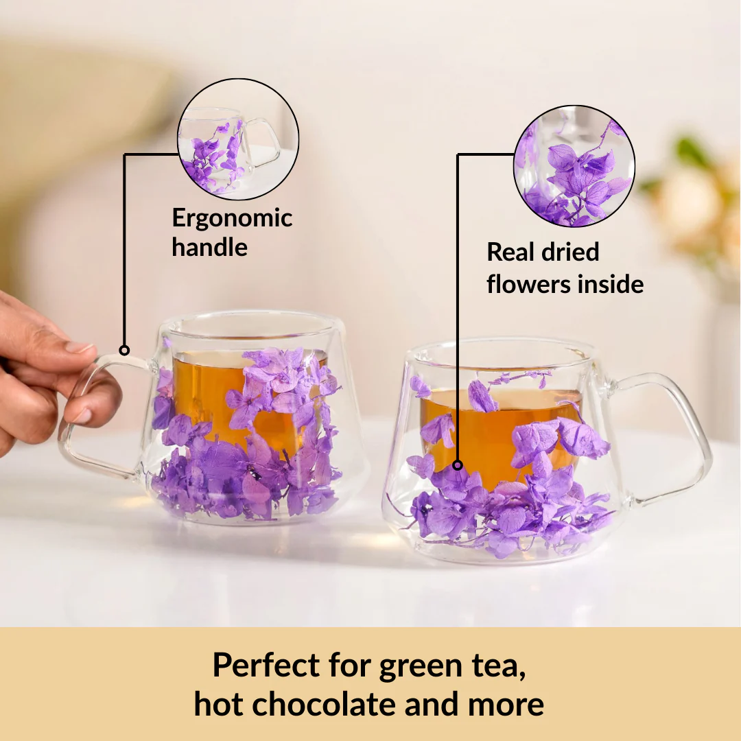 Double Walled Real Flower Coffee Mug Set Of 2 180ml - Image 5