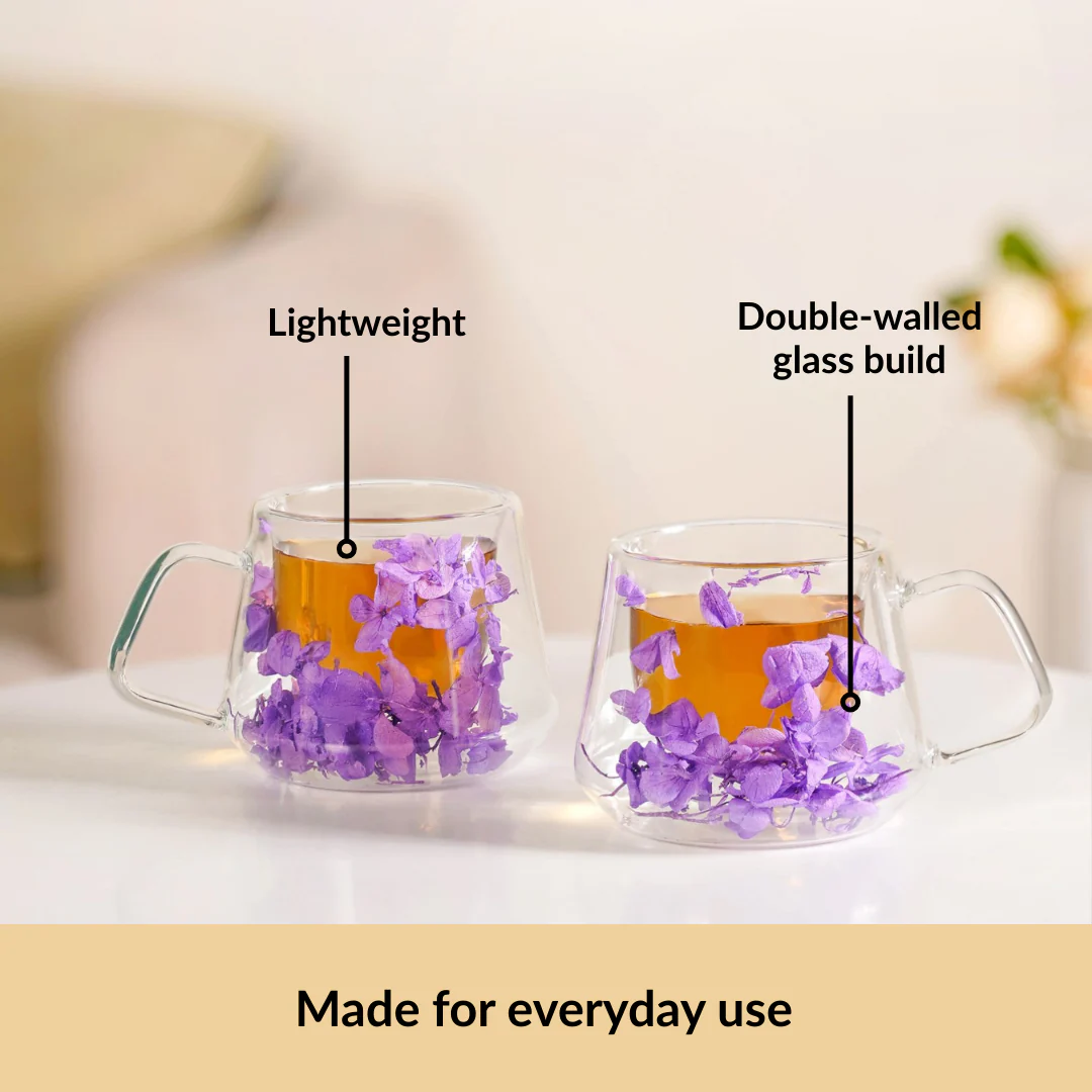 Double Walled Real Flower Coffee Mug Set Of 2 180ml - Image 6