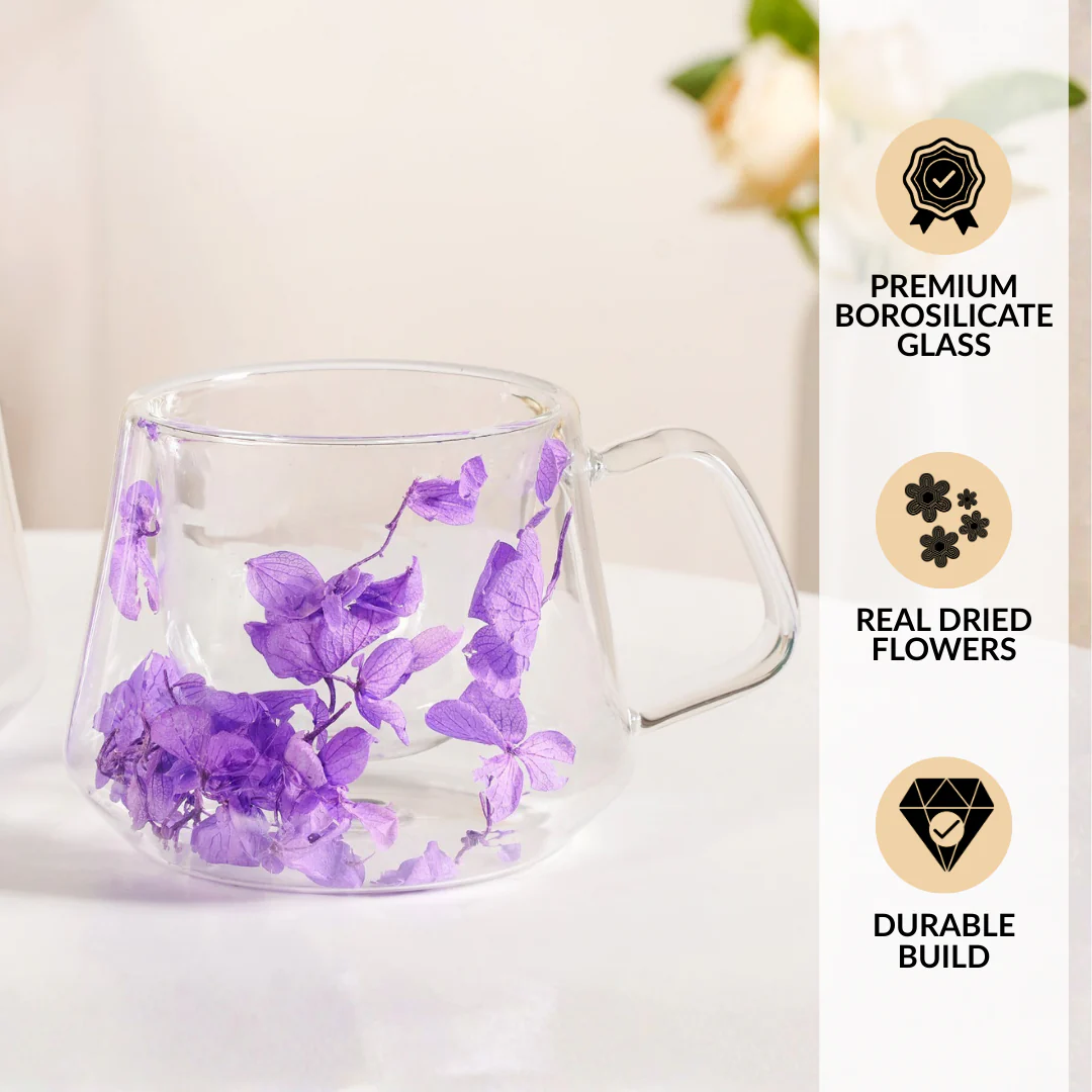 Double Walled Real Flower Coffee Mug Set Of 2 180ml - Image 7