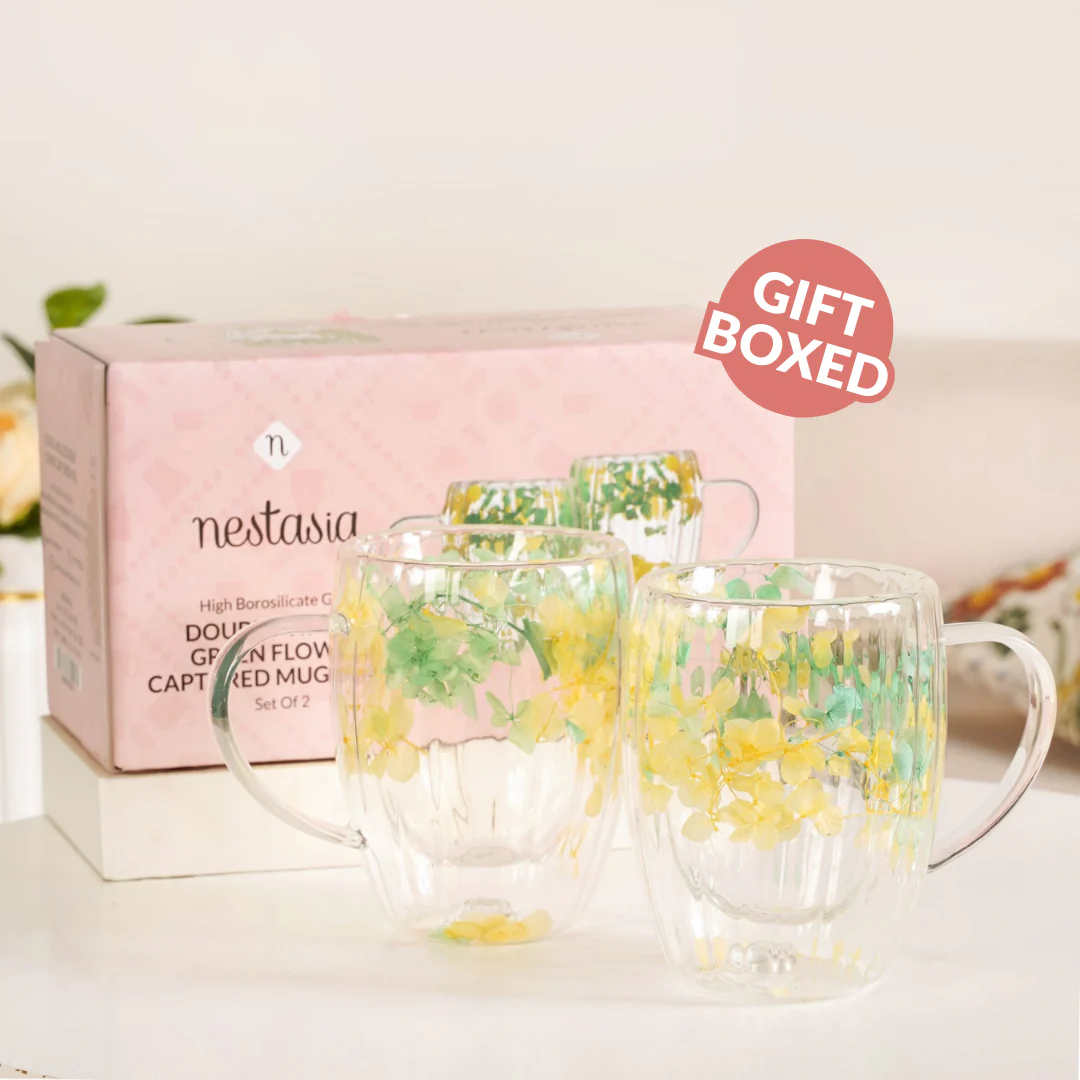 Double Walled Real Green Flower Mug Set Of 2 350ml - Image 2