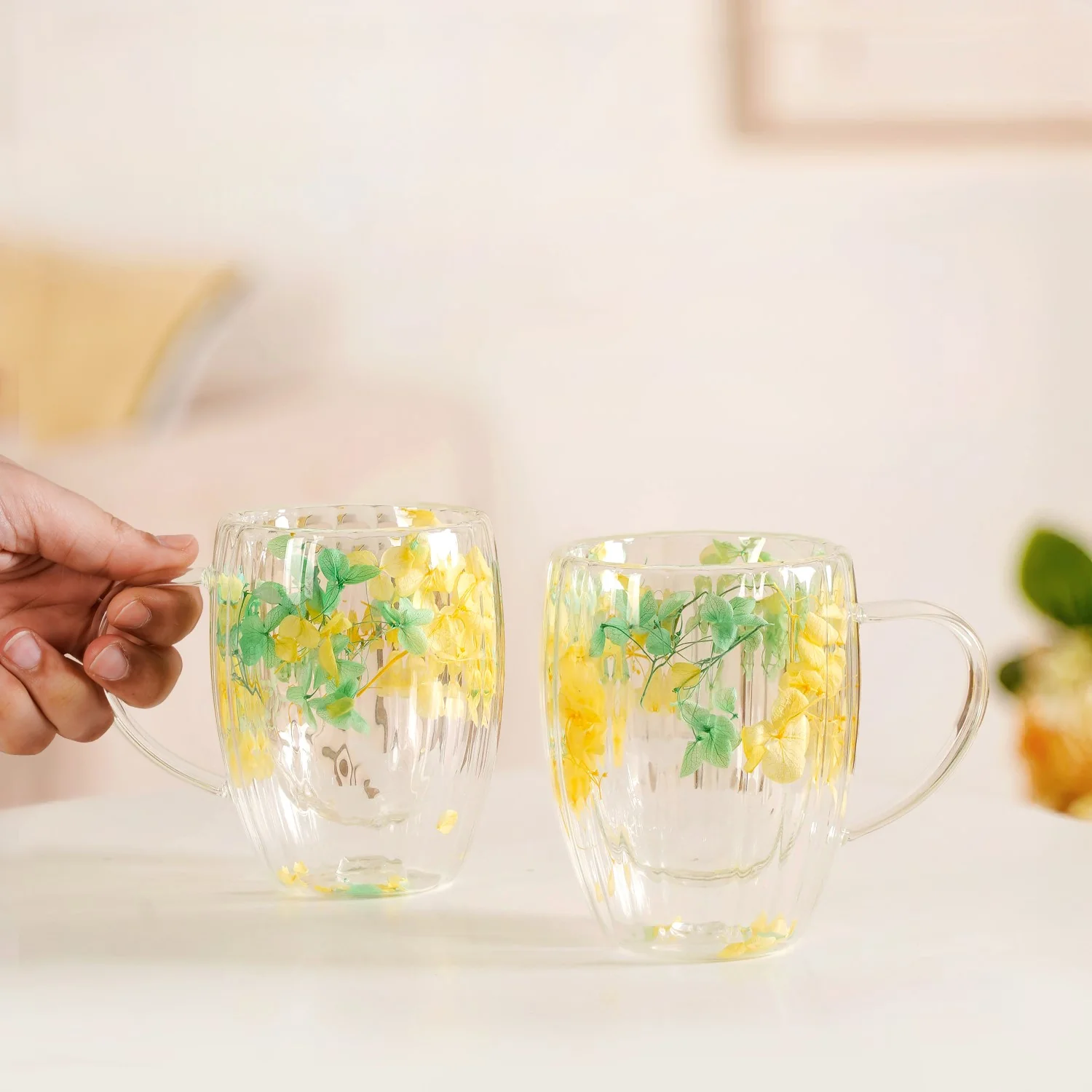 Double Walled Real Green Flower Mug Set Of 2 350ml - Image 3