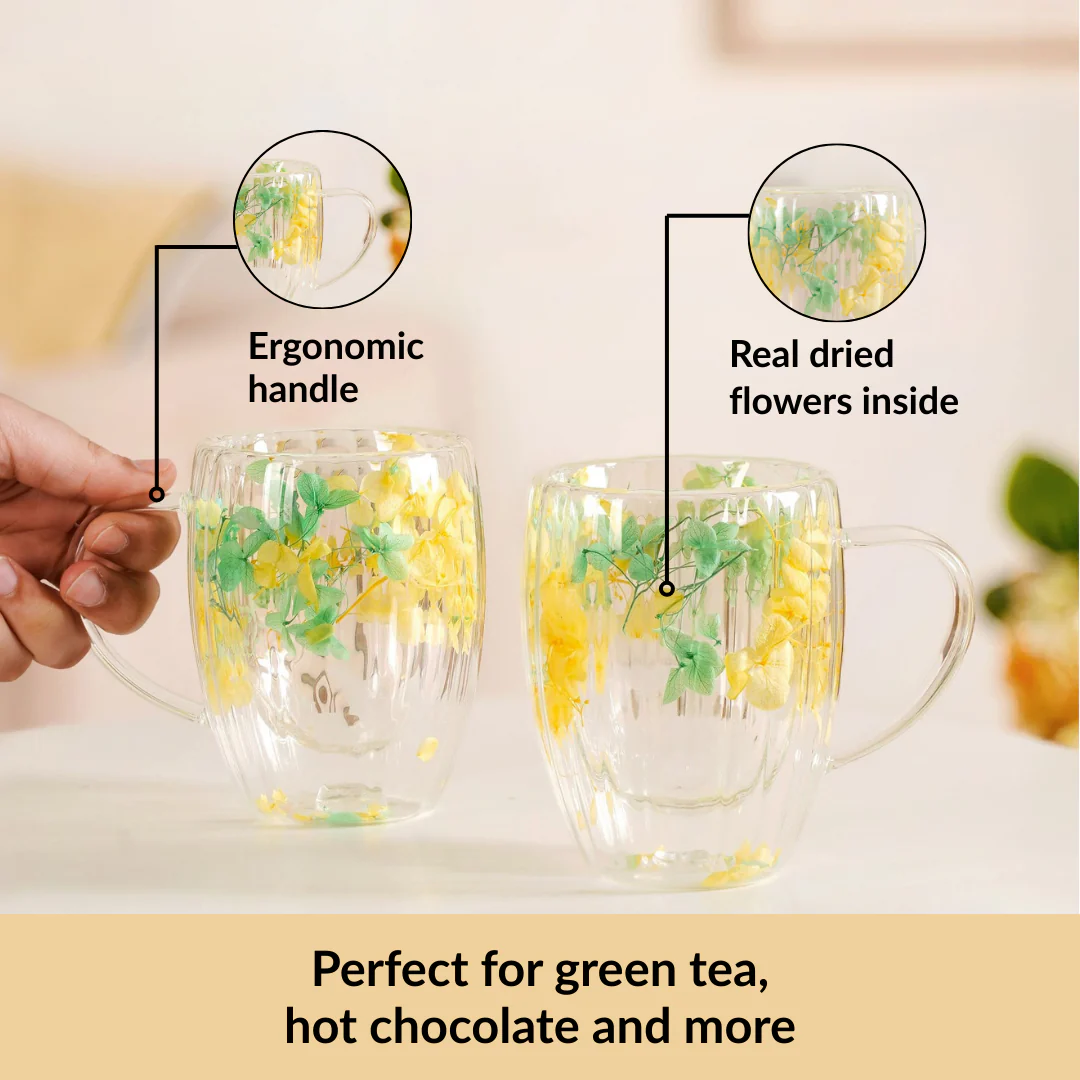 Double Walled Real Green Flower Mug Set Of 2 350ml - Image 5