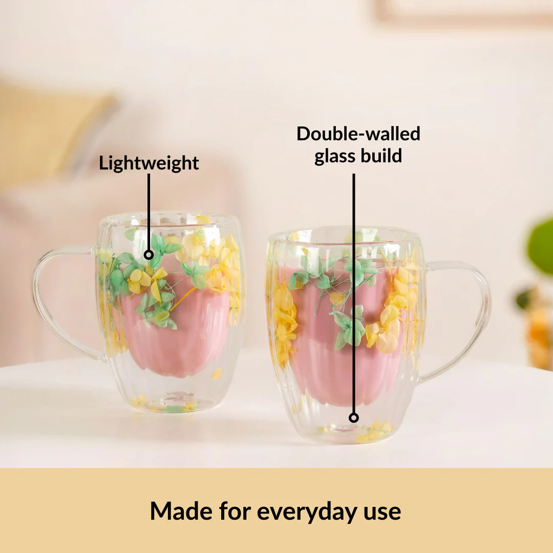 Double Walled Real Green Flower Mug Set Of 2 350ml - Image 6