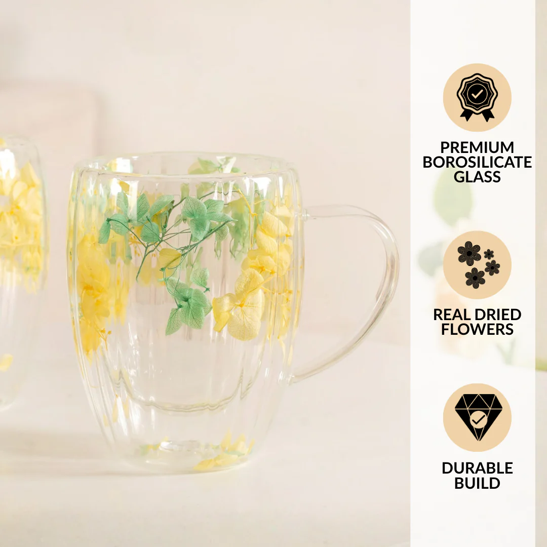 Double Walled Real Green Flower Mug Set Of 2 350ml - Image 7