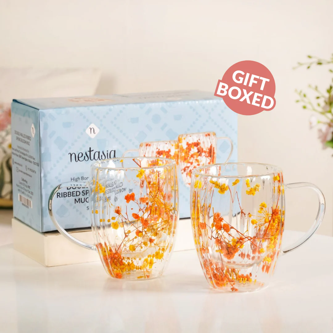 Double Walled Ribbed Spring Bloom Mug Set Of 2 350ml - Image 2