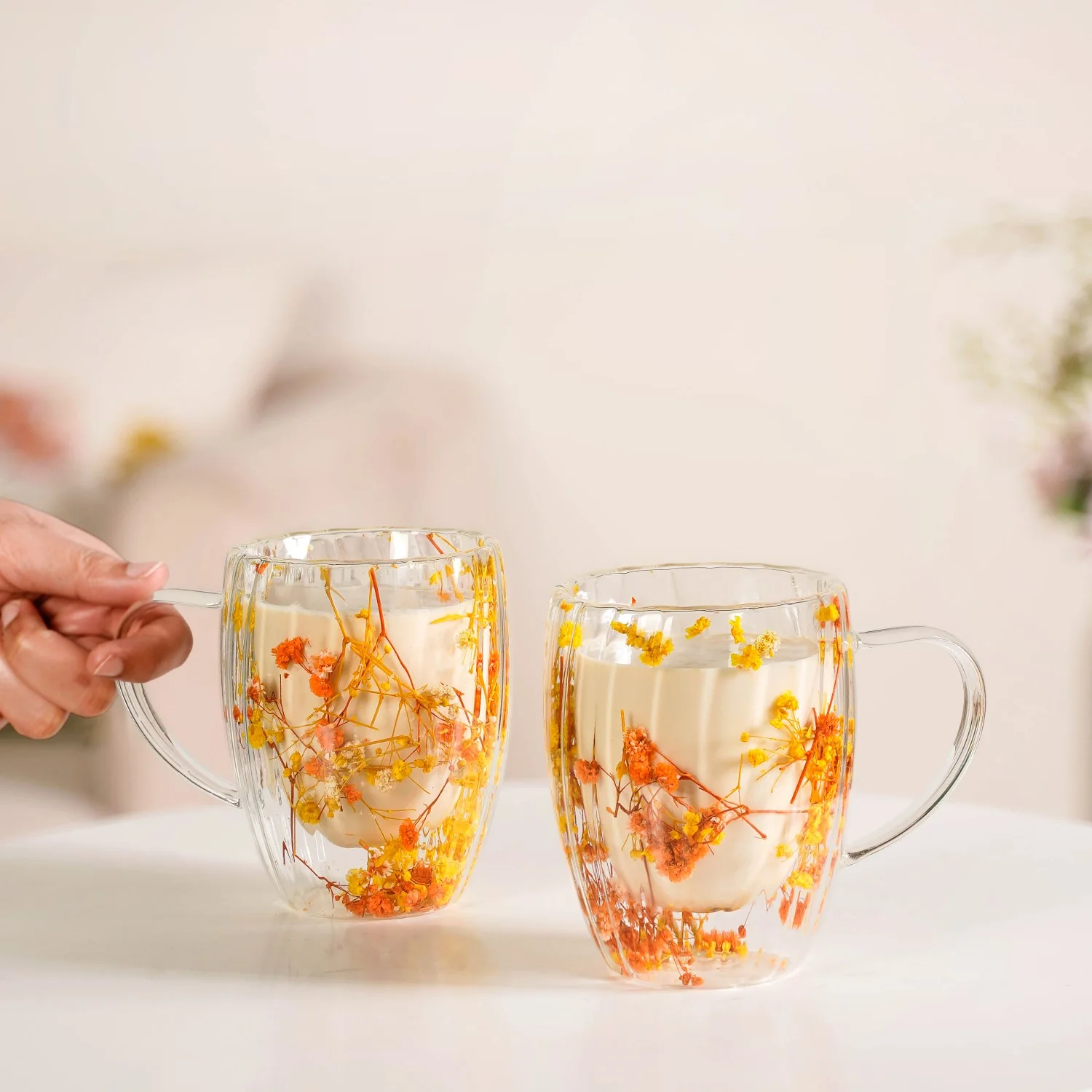 Double Walled Ribbed Spring Bloom Mug Set Of 2 350ml - Image 3