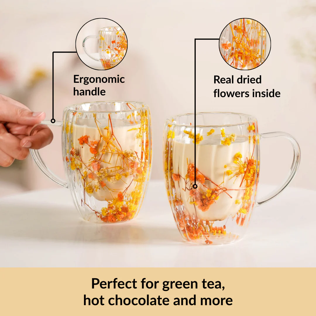 Double Walled Ribbed Spring Bloom Mug Set Of 2 350ml - Image 5