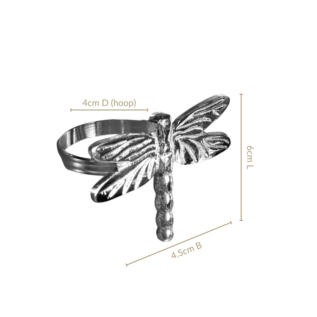 Dragonfly Pure Brass Napkin Ring Set Of 6 Silver - Image 3