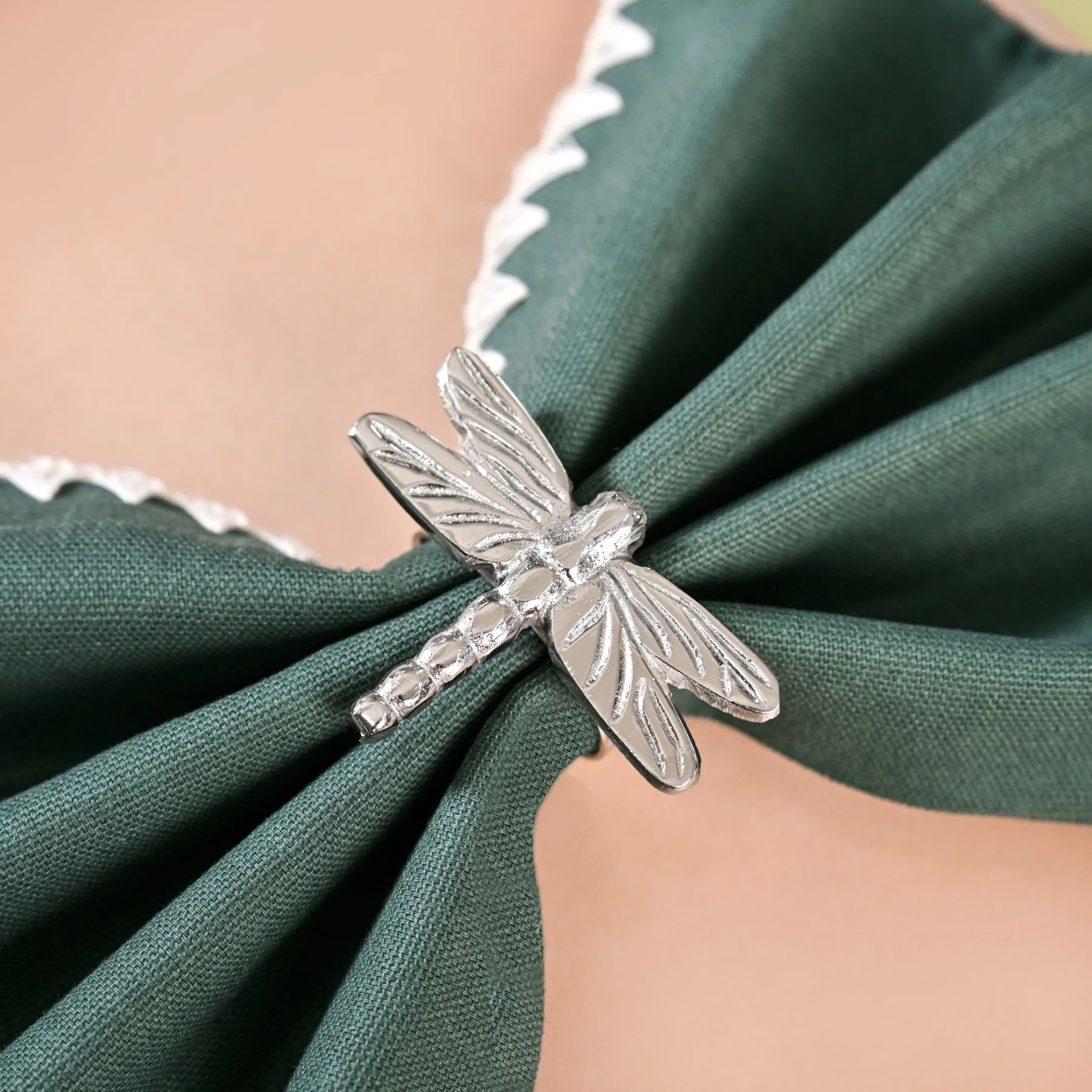 Dragonfly Pure Brass Napkin Ring Set Of 6 Silver - Image 5