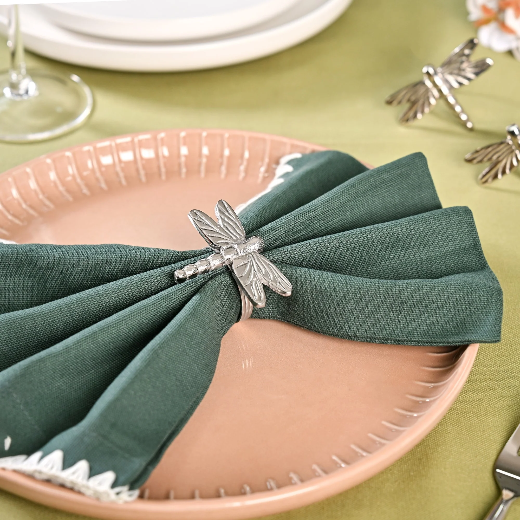Dragonfly Pure Brass Napkin Ring Set Of 6 Silver - Image 7
