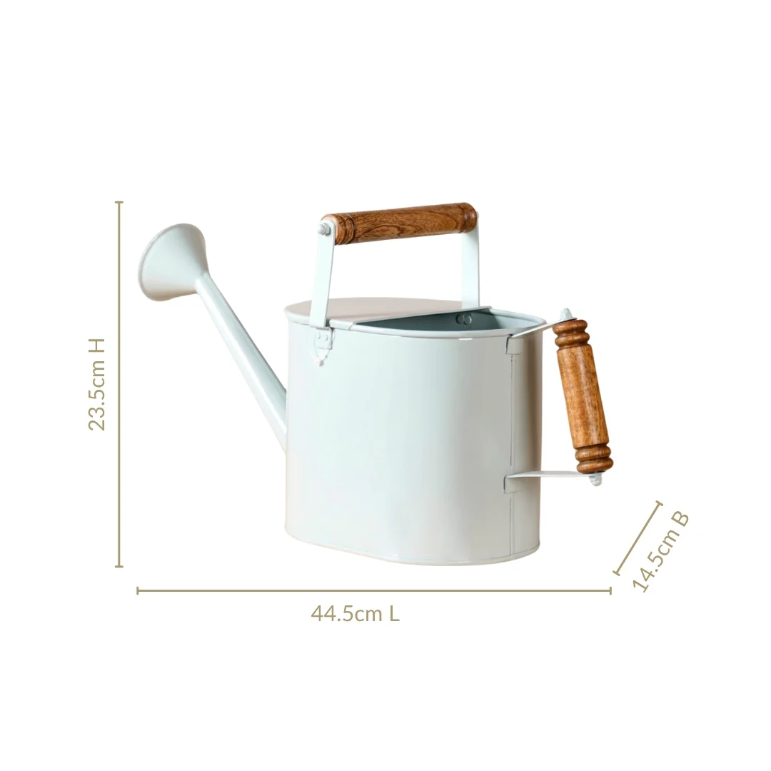 Dual Wooden Handle Metal Watering Can With Glossy Finish Blue - Image 4