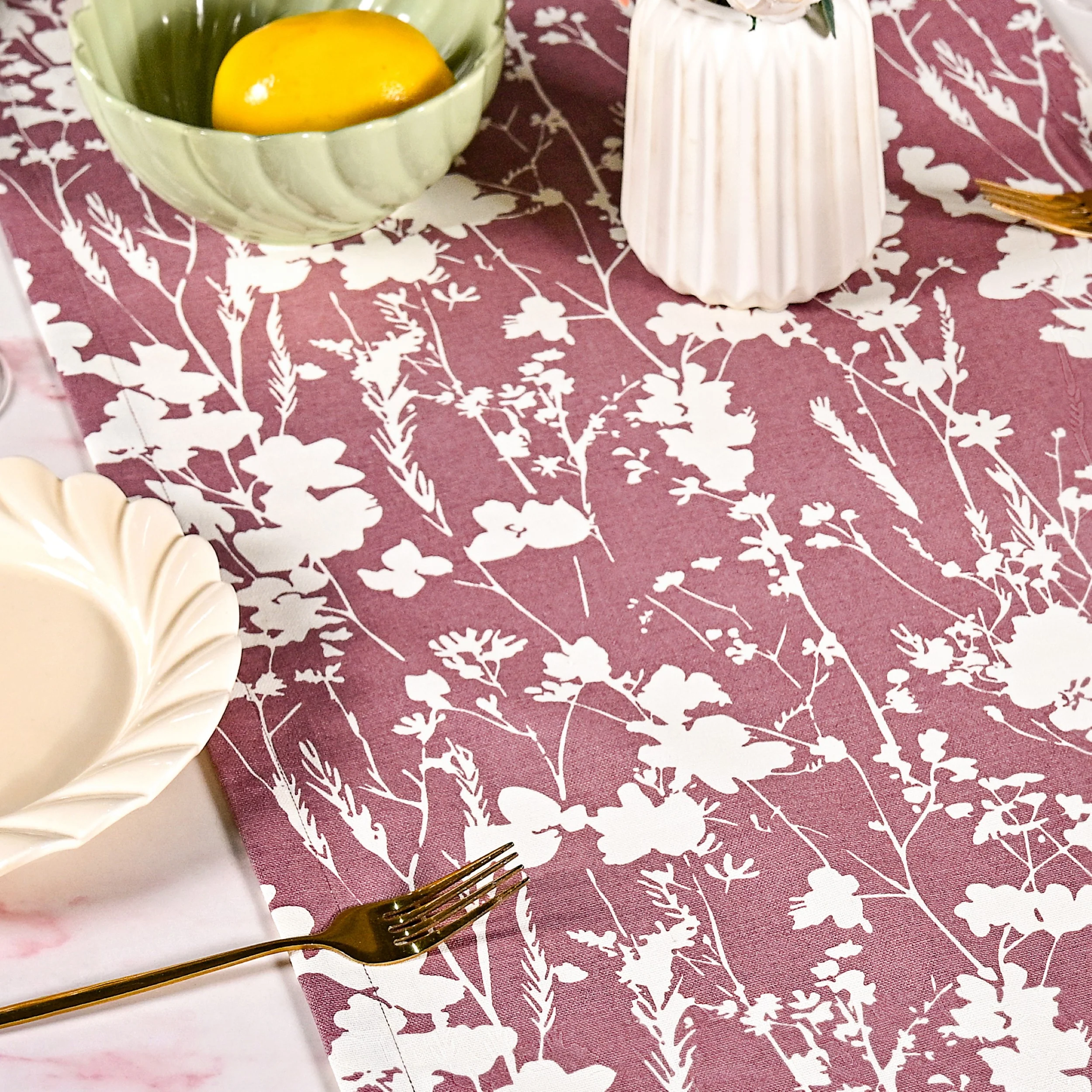 Dusty Mauve 6 Seater Pure Cotton Runner 185x35cm - Image 2