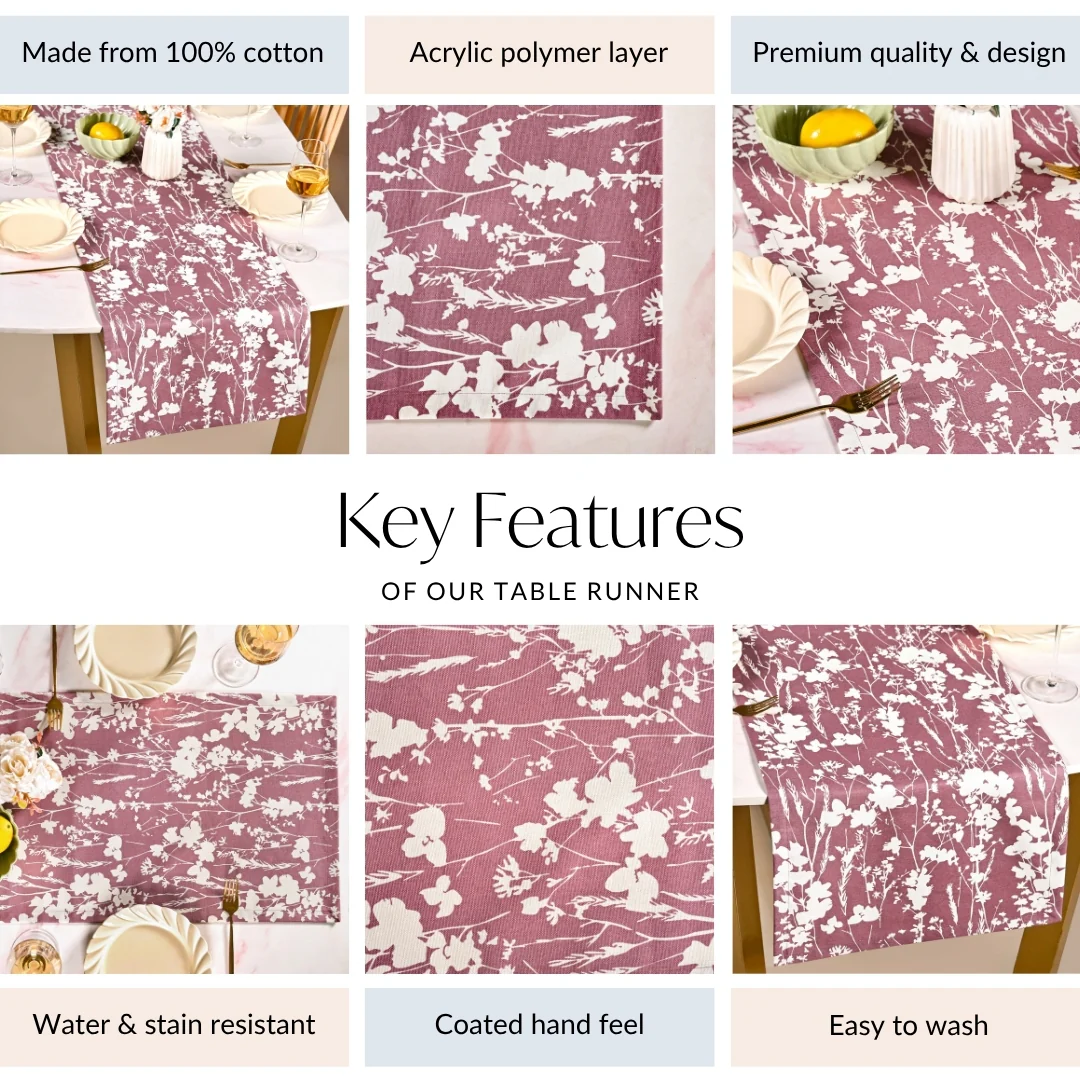 Dusty Mauve 6 Seater Pure Cotton Runner 185x35cm - Image 5