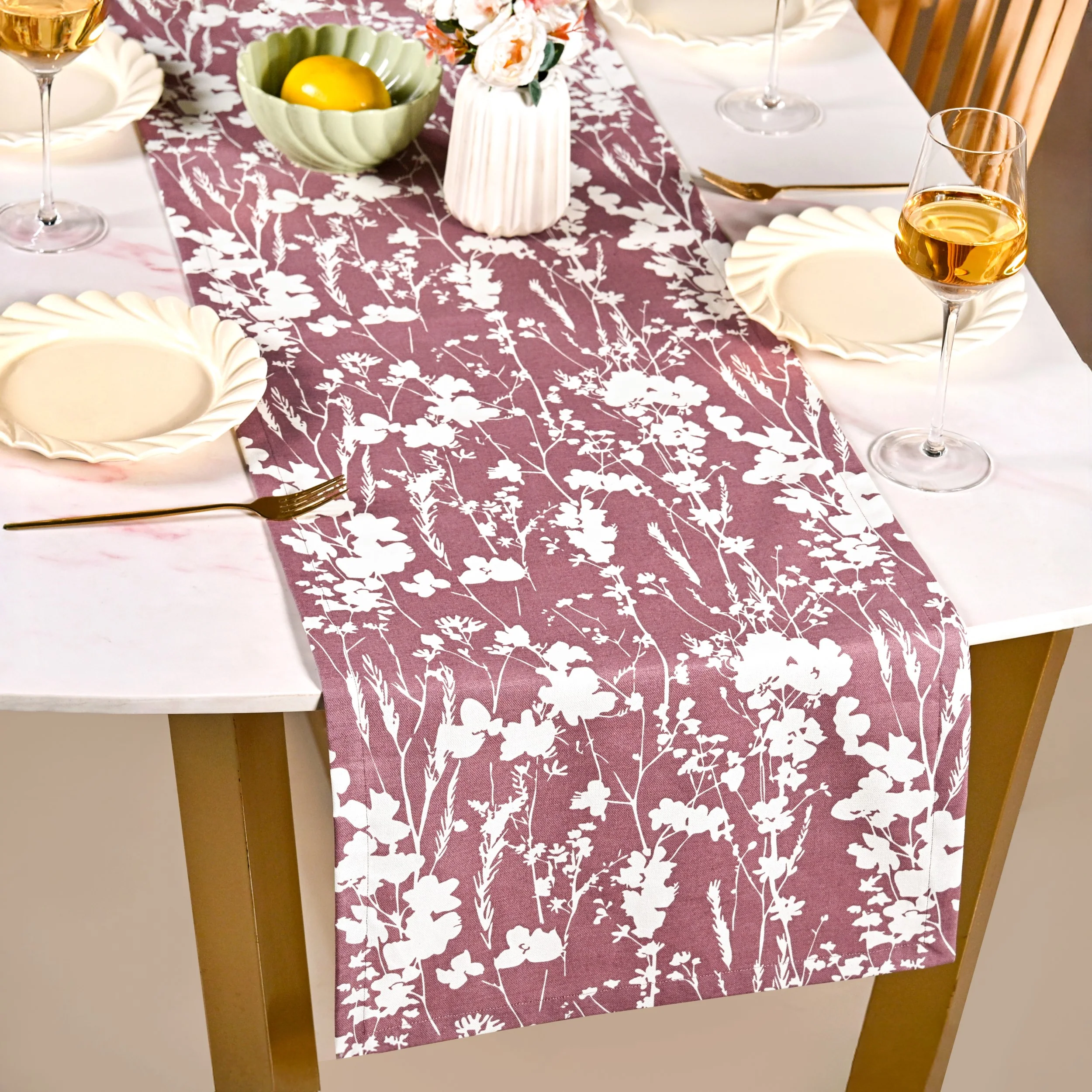 Dusty Mauve 6 Seater Pure Cotton Runner 185x35cm - Image 8
