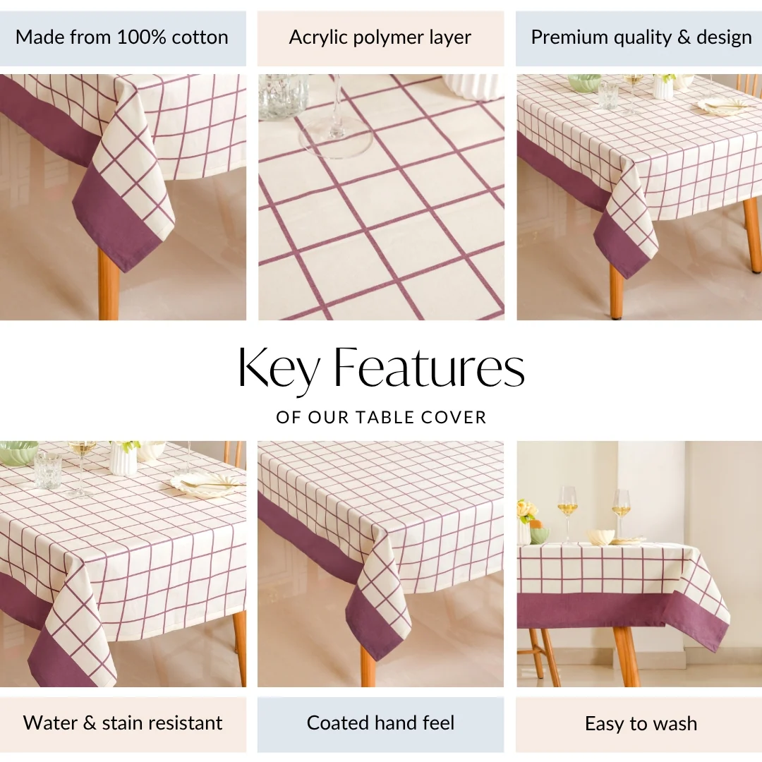 Dusty Mauve 6 Seater Pure Cotton Tablecloth 203x152cm - Image 5