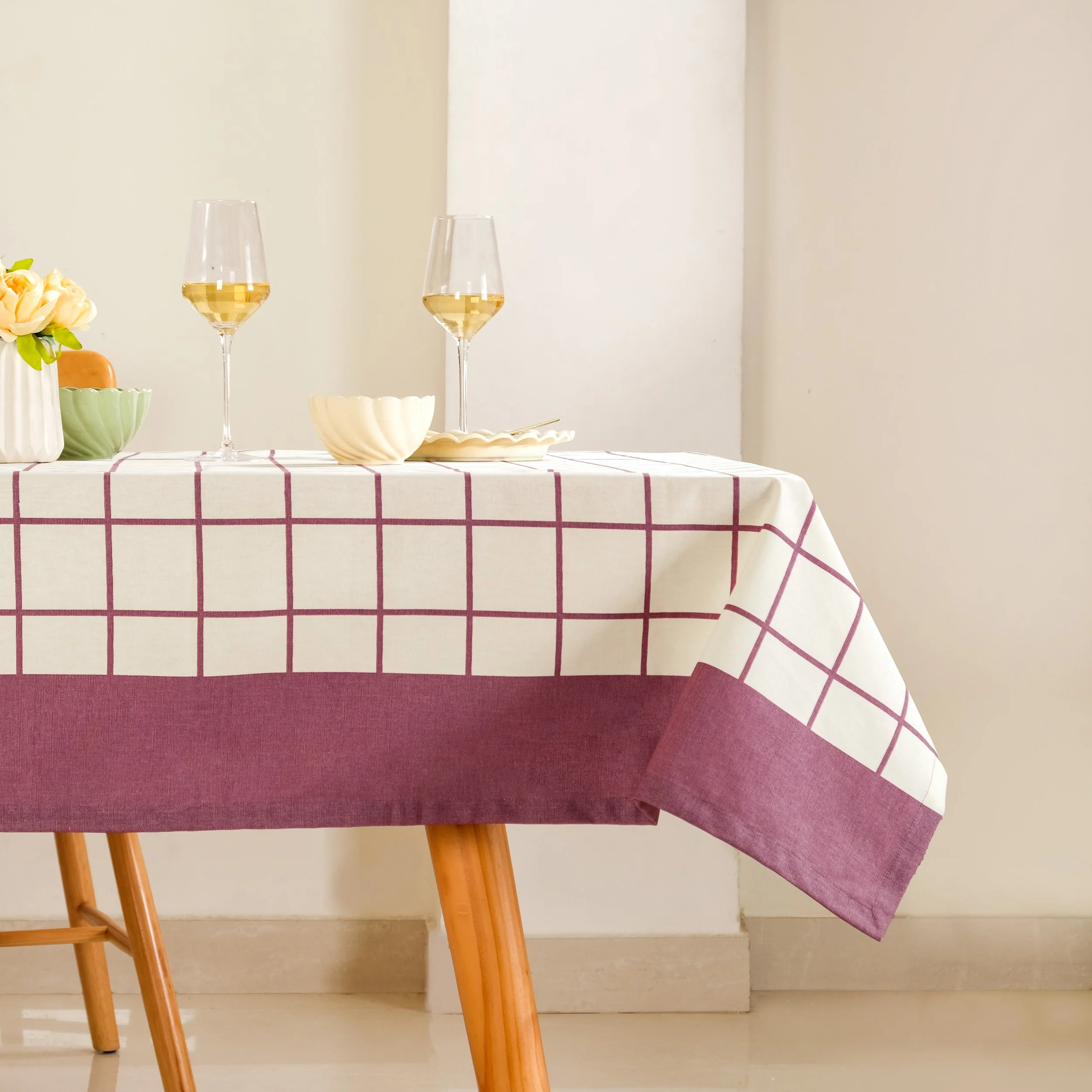 Dusty Mauve 6 Seater Pure Cotton Tablecloth 203x152cm - Image 8
