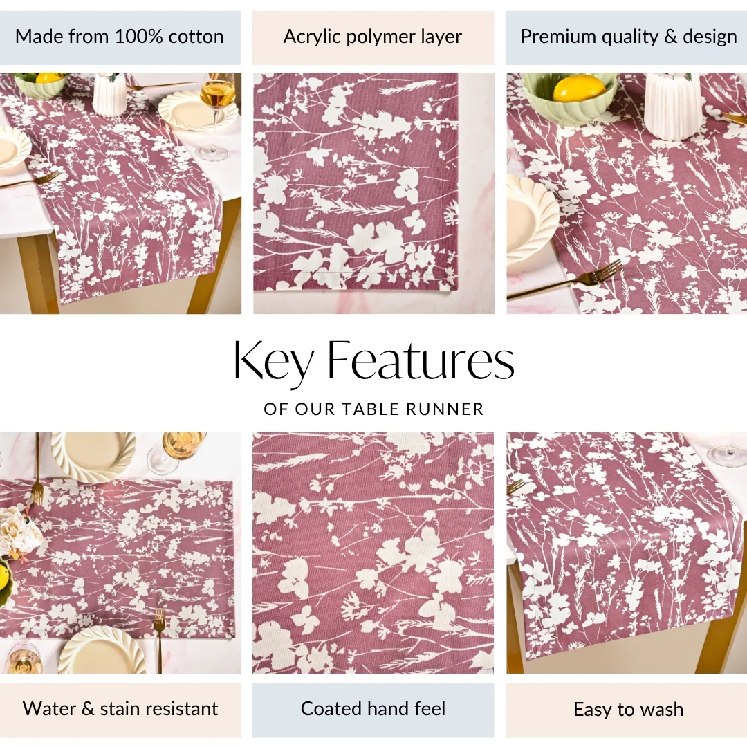 Dusty Mauve 8 Seater Cotton Water Resistant Runner 264x35cm - Image 5