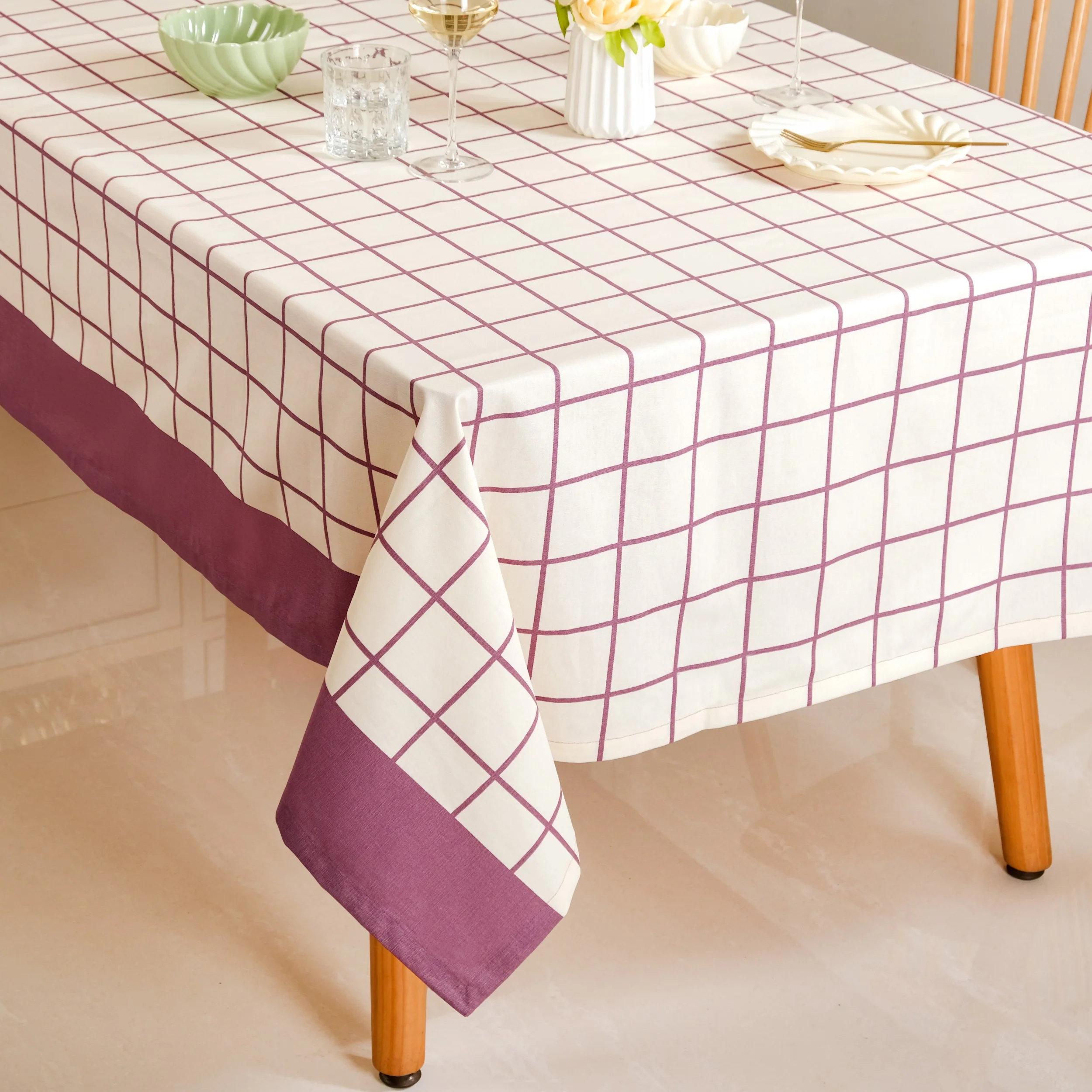 Dusty Mauve Cotton 8 Seater Water Resistant Tablecloth 274x152cm - Image 8