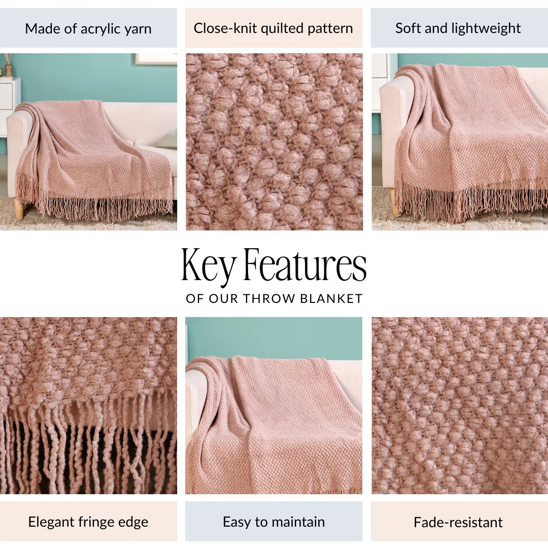 Dusty Pink Throw Knitted With Basket Weave - Image 4