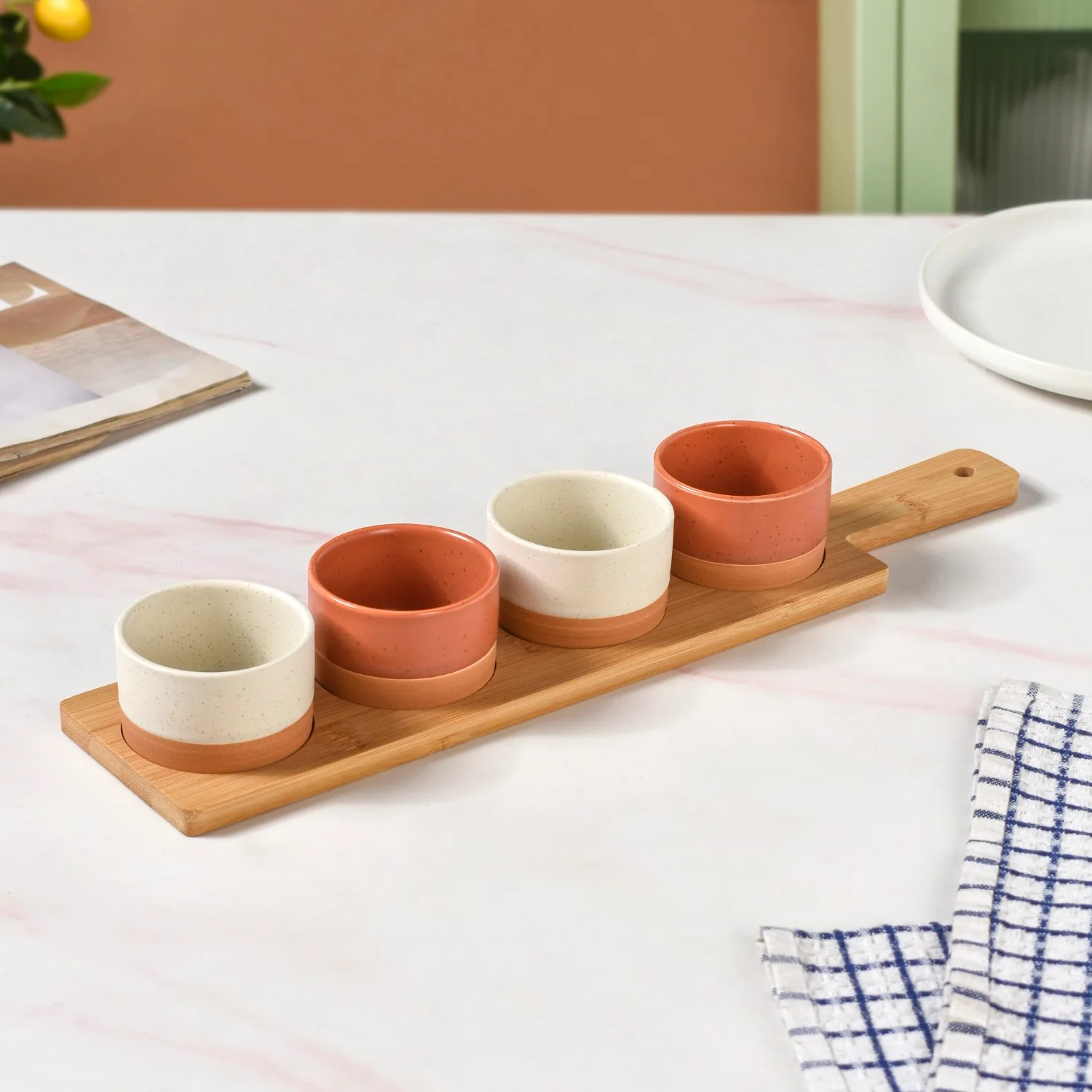 Earthy Stoneware Bowls With Tray Set Of 5 - Image 2
