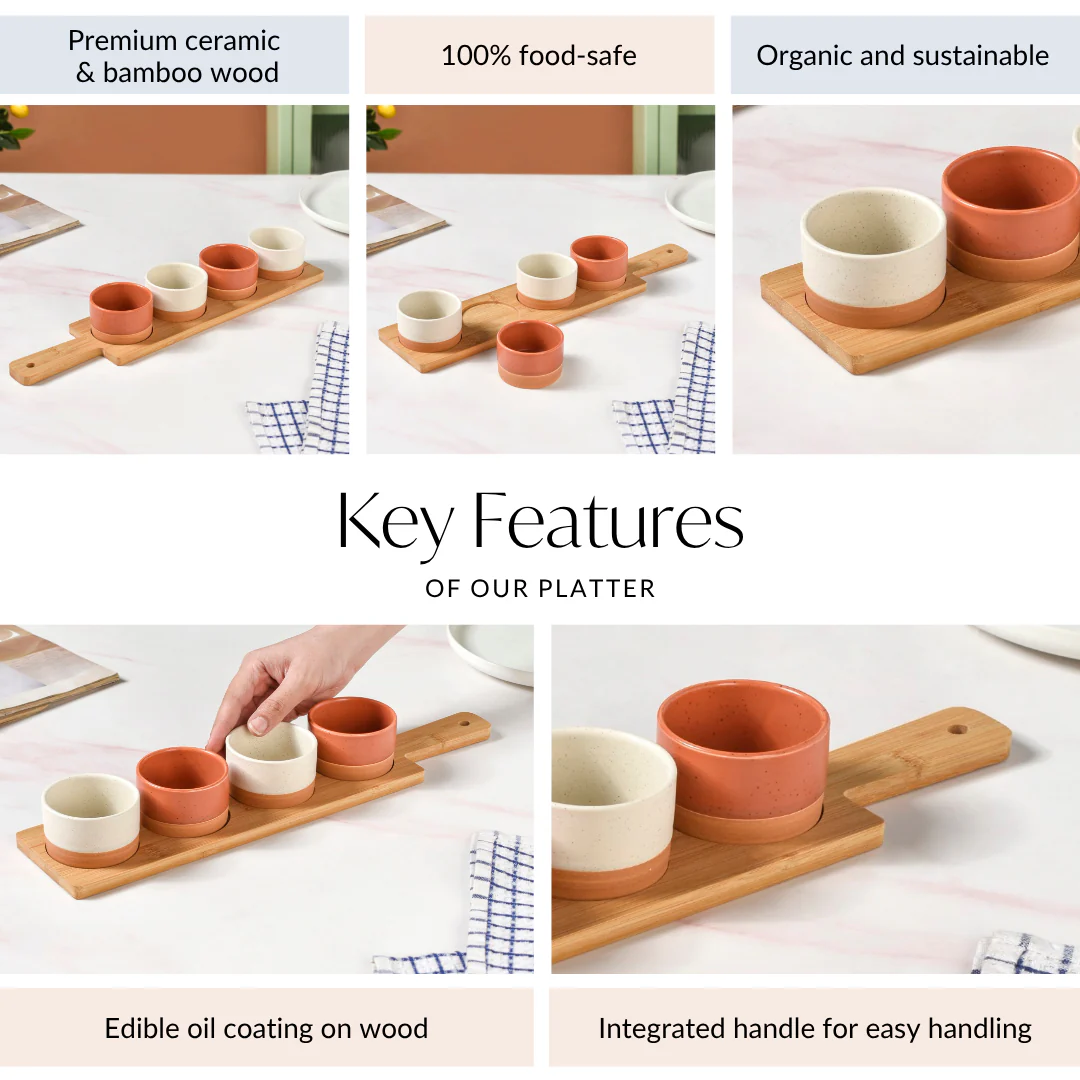 Earthy Stoneware Bowls With Tray Set Of 5 - Image 5