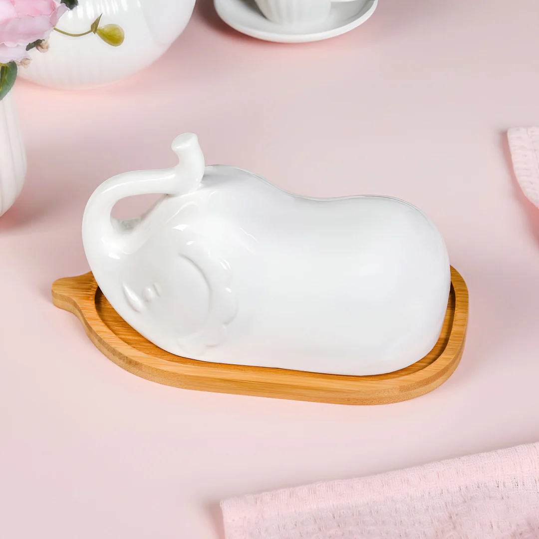 Elephant Ceramic Butter Dish With Stand - Image 2