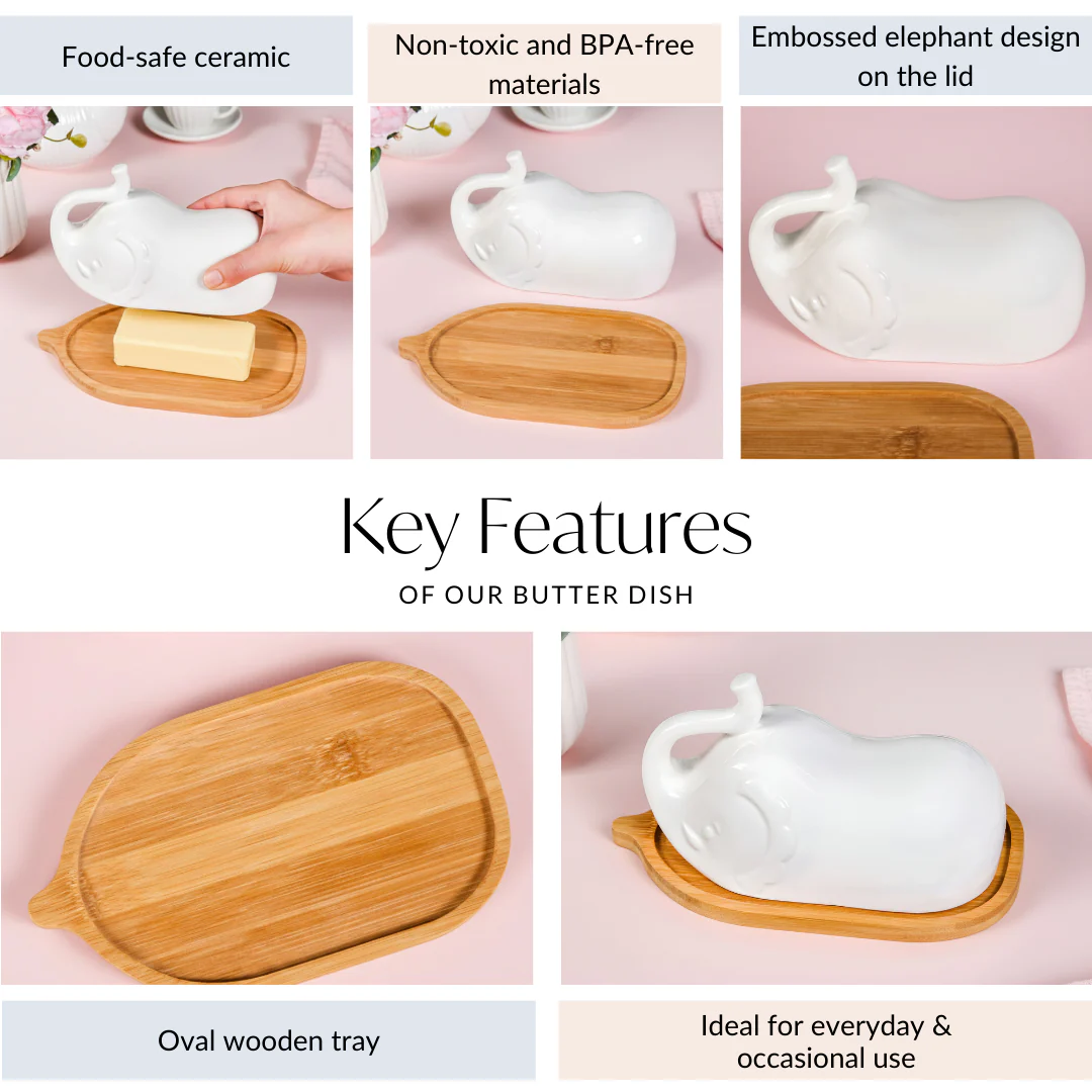 Elephant Ceramic Butter Dish With Stand - Image 4