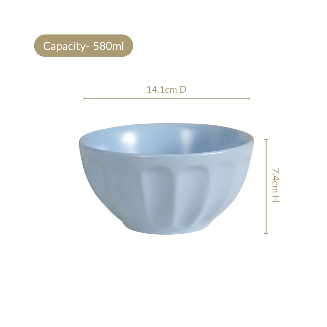 Embossed Baby Blue Ceramic Bowl Set Of 4 580ml - Image 4